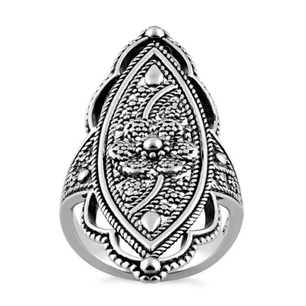 New Solid Sterling Silver Extravagant Rope Flower Ring
